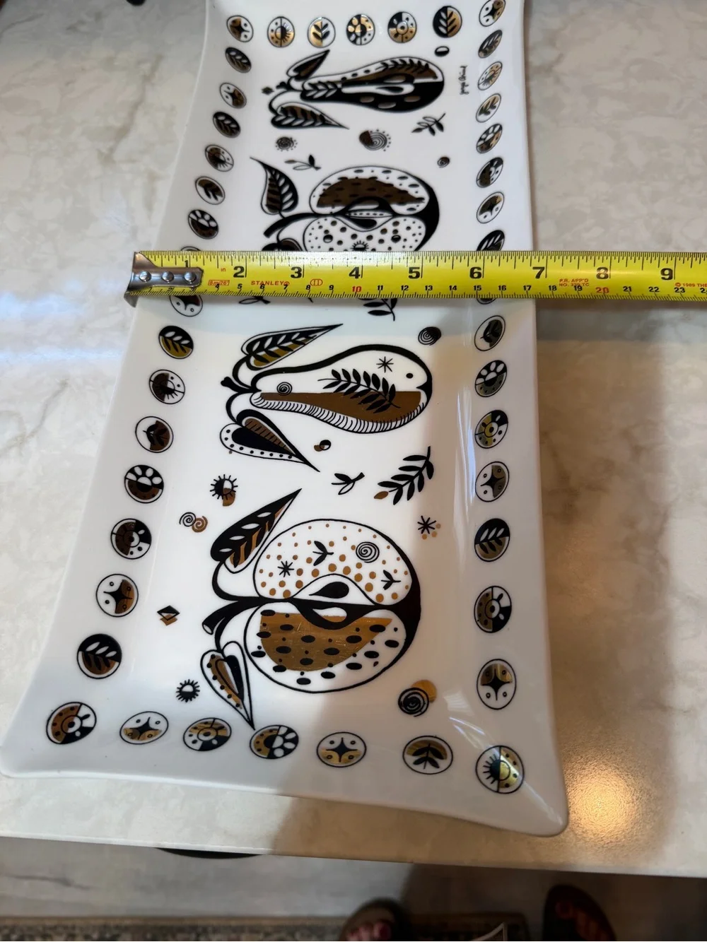 MID-CENTURY GEORGES BRIARD TRAY MILK GLASS DISH “FORBIDDEN FRUIT” 22K DETAILS